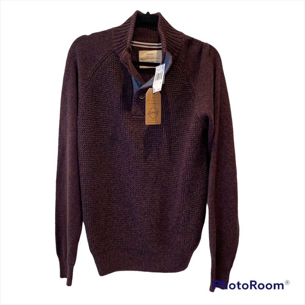 NWT Original Weatherproof Vintage Sweater Shawl Neck button speckled wine color.
